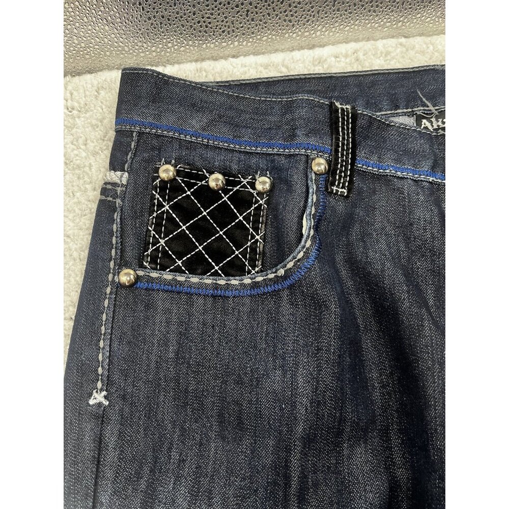 Men's Ak:Cess Akcess Dark Wash Baggy Y2K Embellished Denim Jeans Size 36x32 - Picture 8 of 16